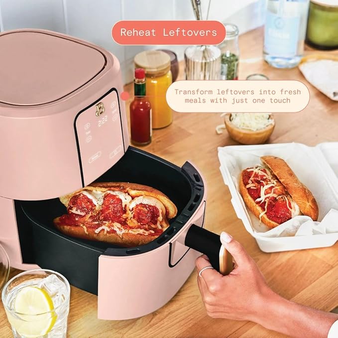 Beautiful 3 Quart Digital Air Fryer with TurboCrisp Technology – Matte Finish, Touchscreen, Nonstick Basket (Rose)