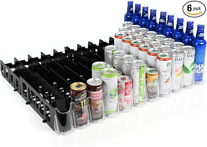 Display Technologies Drink Organizer for Fridge, Visi-Fast Spring-Loaded Beverage Glides for 12oz slim, 11-Wide, 24" D, 6-Pack