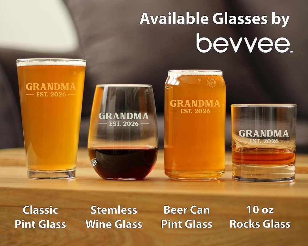 Grandma Est 2026 Pint Glass - New Grandmother Gift for First Time Grandparents - Bold 16 oz