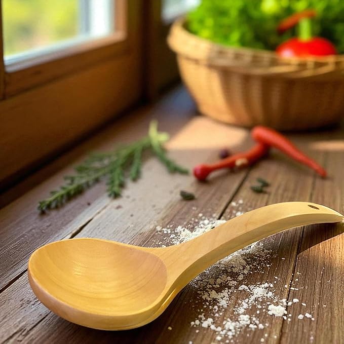 2 Pack Wooden Ladle Set (Large & Small) – Handmade Long Handle Soup Ladles for Cooking & Serving, Natural Wood Kitchen Cookware