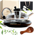 Electric Glass Teapot with Warmer - 20 Oz Glass Electric Tea Kettle with Infuser, 9-Temperature | 1000w Heating Ceramic Stove, TeaPot Set with Infuser for Loos Tea & Coffee (Translucent-with Base)