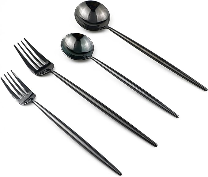 5-Piece Flatware Set, 18/10 Stainless Steel Dishwasher Safe, Mirror Polishing Black