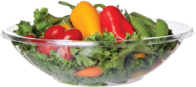 ECO PRODUCTS Compostable Clear PLA Plastic 48oz Squat Salad Bowl No Lid, Case of 300, Disposable Round To Go Food Containers, Lids Sold Separately, Renewable PLA Material Made from Plants, ASTM, BPI