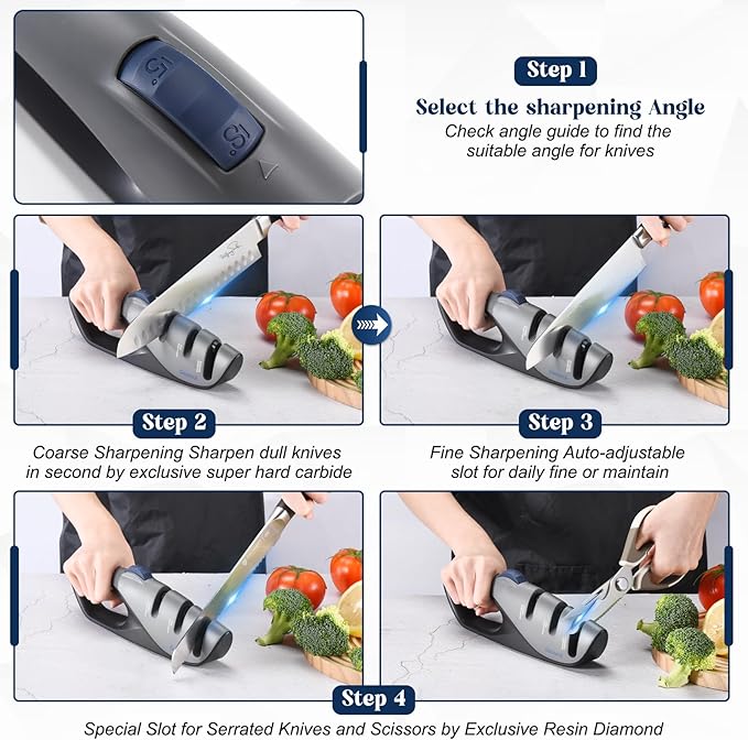 5-Angle Adjustable Knife Sharpener,Handheld Pocket Knife Sharpener, Suitable for all knives including kitchen knives, scissors, outdoor knives.