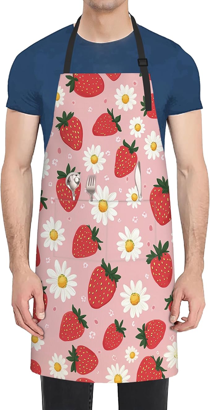 Cooking Apron for Women and Men,Adjustable Chef Bib Apron with 2 Pockets, Water and Oil Resistant for Kitchen Use