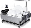 happimess DSH1000A Compact 17.25' Fingerprint-Proof Stainless Steel Dish Drying Rack, Dish Rack with Wine Glass Holder, Utensil Holder, Stainless Steel/Black, Silver/Black