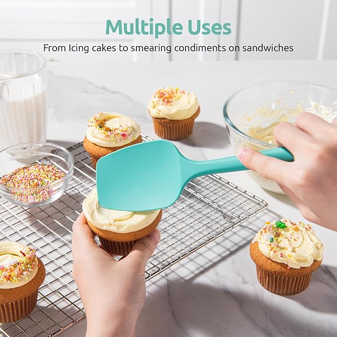 U-Taste Silicone Spoon Spatula Set: 480ºF Heat Resistant Food Grade Flexible Rubber Spoonula, Nonstick Cooking Mixing Scooping Kitchen Baking Scraper Utensils Set of 3 for Pan, Pot, Bowl (Aqua Sky)
