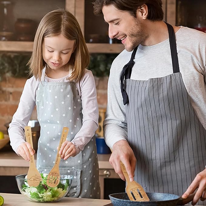 5PCS Fox Wooden Cooking Spoons Set Fox Gifts for Women Kitchen Decor Bamboo Cooking Utensil Spoons for Housewarming Wedding Anniversary Thanksgiving Christmas Gifts Mom Women