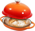 Davivy 6QT Oval Bread Oven with Domed Lid, Enameled Oval Dutch Oven Pot for Sourdough Bread Baking 6QT, Non-stick Cast Iron Sourdough Pan Bread Cloche with Lid - Flame Orange