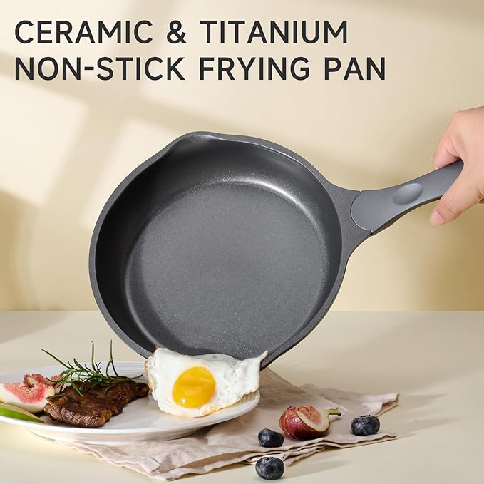 JEETEE Ceramic Nonstick Frying Pan, 8" Titanium Skillet Omelette Pan, Healthy and Oven Safe Chef's Pan, Suitable for All Stovetops (PFOA/PFAS Free)