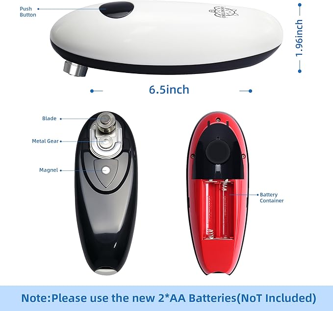 Electric Can Opener for Seniors,Automatic One-Touch Operation, Battery Operated Can Opener Hands Free, with Smooth Edge Cutting, Kitchen Gadget