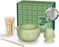 Matcha Whisk Set, Ceramic Matcha Set Includes Matcha Bowl, Matcha Whisk and Holder, Bamboo Scoop, Sifter 5 Pcs Matcha Kit for Matcha Lovers (Mottled Green)
