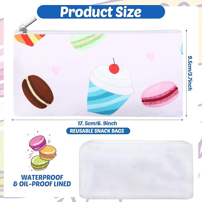 Chumia 6 Pcs Reusable Snack Bags Christmas Gifts Food Safety Washable Snack Bags Lunch with Zipper Portable Sandwich Bag Food Storage Pouch Double Layer(Unicorn,6.9 x 3.7 Inches)