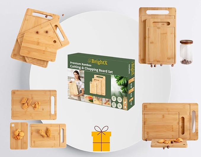BRIGHTX Large and Small Cutting Boards for Kitchen - [15" x 10", 12"x8"] Chopping Boards for Kitchen, Large Wooden Cutting Board, Non Toxic Cutting Boards | Non-Toxic Bamboo Wood Cutting Board Set