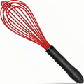 TEEVEA Silicone Whisk Non Scratch Wisking Tool, Metal Wire Stainless Steel Whisk - Small Mini Heat Resistant - Black & Red, 11-Inch