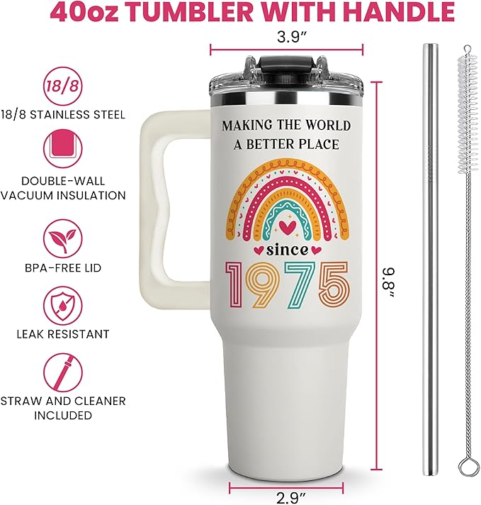 50th Birthday Gifts For Her, Woman, 1975 Birthday Gift For Women, 50 And Fabulous Gift, Cool Present For 50 Year Old Female, Fifty Years Old Gifts For Lady, Turning 50, 50th Tumbler 40oz