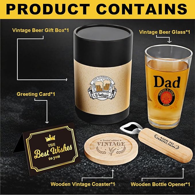 Father's Day Father Christmas Halloween Birthday Gifts for Fathers Your Dad Beer Lovers Present for Dad Vintage Beer Drinking Glass Happy Fathers Day Party Supplies Decorations