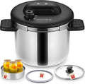 KOCH SYSTEME CS Pressure Cooker Stainless Steel, 6.3 QT Olla de Presion, Easy One-Press Lock, 3 PSI Settings Pressure Cooker, Save 70% Time, Gas & Induction Compatible, Glass Lid & Steamer Rack