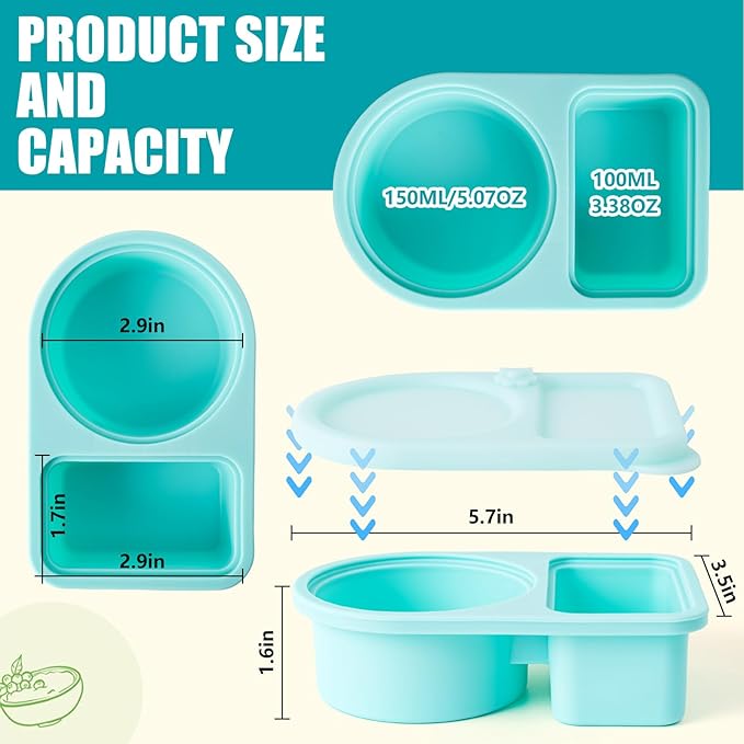 3 Pack Reusable Silicone Snack Containers with Lids, 8.5 OZ Double Compartment Snackle Box for Kids, Leakproof Small Snack Packs Container for Salad Dressing, School, Office, Travel, Picnic