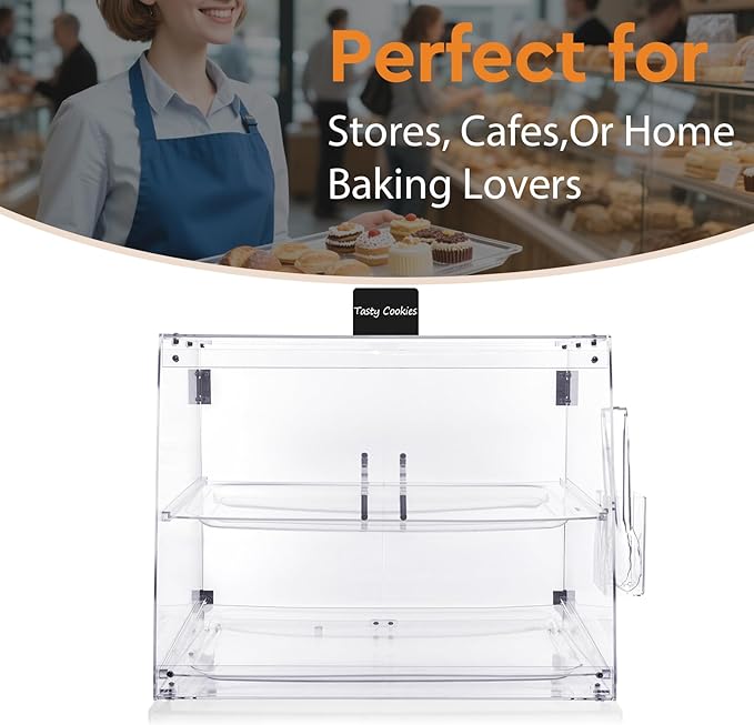 Bakery Display Case, Pastry Display Case Countertop 2 Tier Tray, Display Cabinet Box for Baking Enthusiasts, Acrylic Clear Boxes for Bread Pastry Desserts Food Cookie