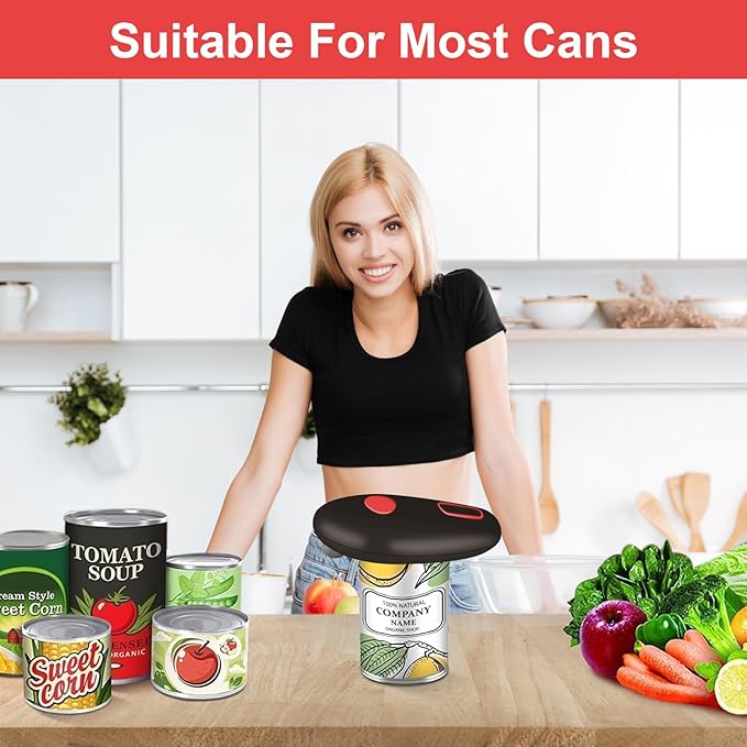 Electric Can Opener, One-Touch Handheld Design, Smooth Edge Kitchen Tool for Seniors with Arthritis - Safe and Easy to Use