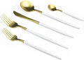 20-Piece 18/10 Stainless Steel Flatware Set, Serive for 4, With Fork Spoons Knife Teaspoon Dessert Fork for Home Kitchen Restaurant Hotel (White + Gold)