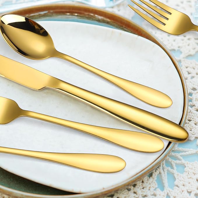 Gold Silverware Set for 8 Stainless Steel Flatware 40 Pieces Forks Knives and Spoons Heavy Utensils Thick Handle for Restaurant Parties Formal Occasions Everyday Use
