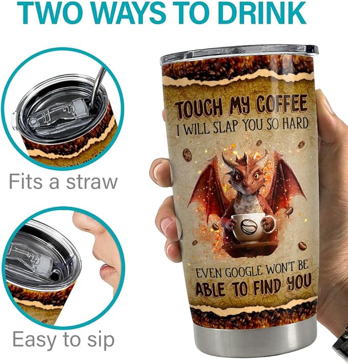 SANDJEST Funny Dragon Tumbler 20oz Stainless Steel Insulated Tumblers Coffee Travel Mug Cup Gift for Men Women Coffee Lovers Gifts for Birthday Christmas