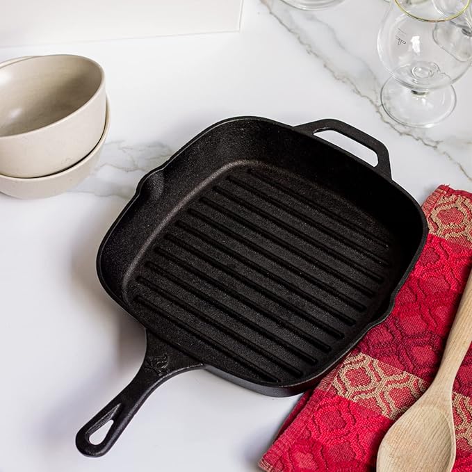 Backcountry Iron 12 Inch Square Grill Pan Large Pre-Seasoned Cast Iron