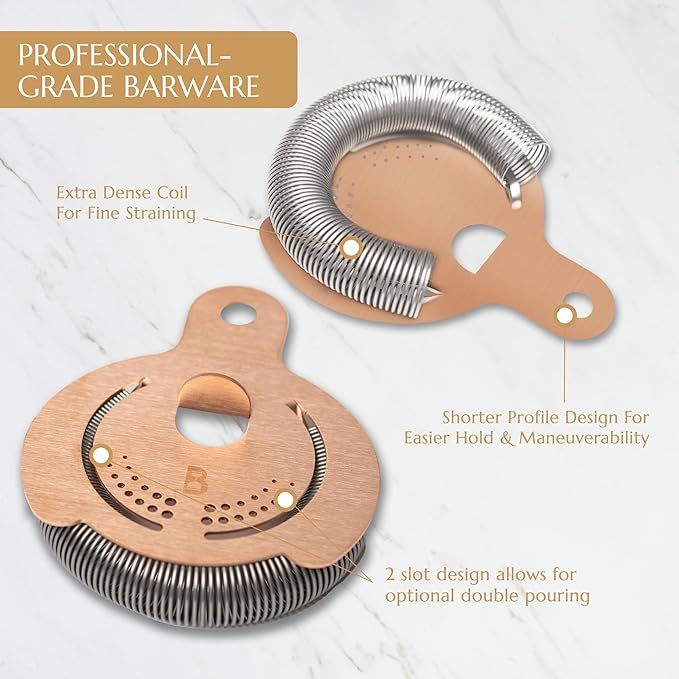Hawthorne Straine by Bull in China In 100% Copper - Made In USA - High Density Spring Cocktail Strainer for Boston Shakers and Mixing Glasses for Bars & Bartenders