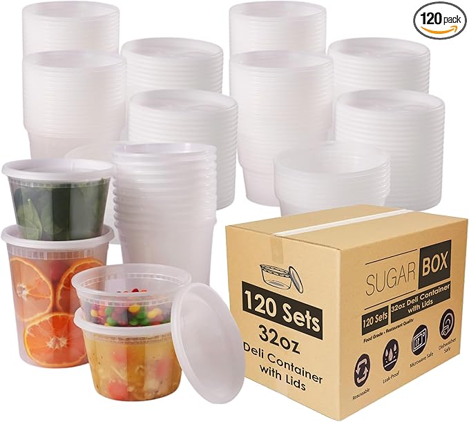 Clear Deli Containers with Lids - 32 oz (Pack of 120) | Leakproof Food Storage Solution for Home, Restaurant, Takeout, Soups, Sauces, and Slime