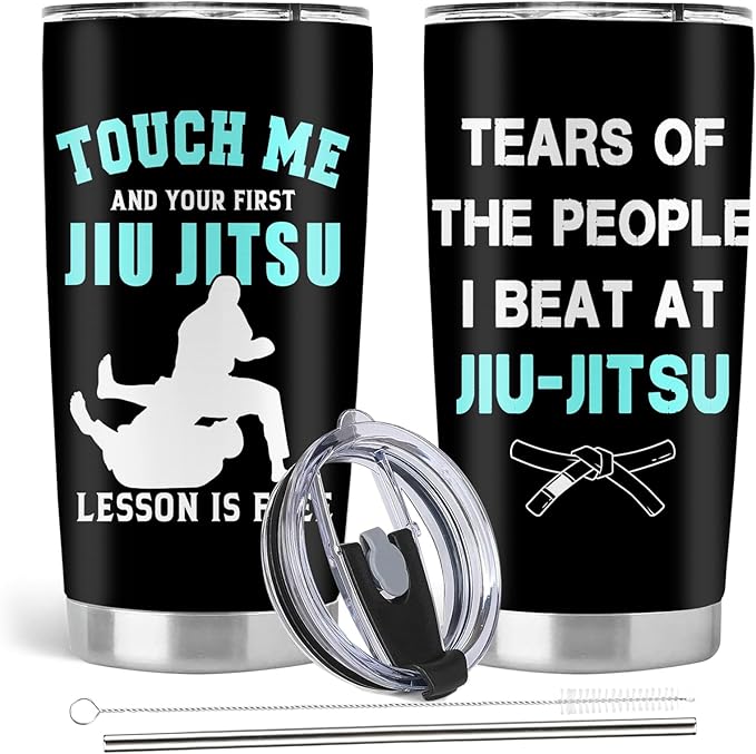 Jiu Jitsu Gifts, BJJ Brazilian Gifts, 20oz Stainless Steel Tumbler with Lid Straw