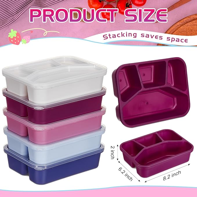 Honeydak 5 Pack Snack Containers 4 Compartment Bento Snack Boxes Reusable Lunchable Containers with Lids Divided Meal Prep Lunch Food Storage Box for School Work Travel(Elderberry,Mixed)