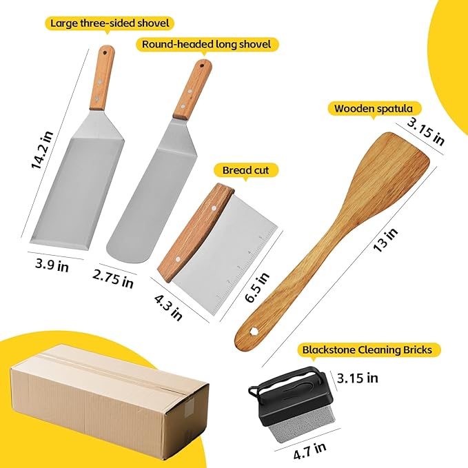 Professional Griddle Spatula Set - Stainless Steel Spatula Bread Cutter and Griddle Scraper,Flat Top Grill Accessories Set,Scraper for Outdoor Barbecue