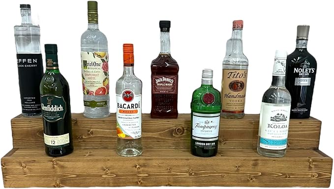 Tiered Bottle Shelf | 2 Tier Liquor Bottle Display | Bar Organization | Display Shelf | Wine Shelf | Bar Display | Kitchen Counter Shelf (42, Early American)