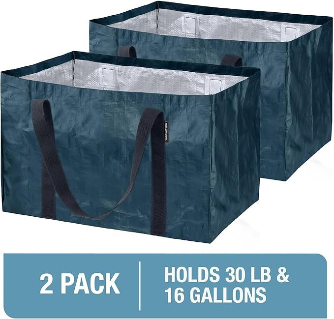 CleverMade Foldable Storage Container Bags, Pack of 2 Heavy Duty Plastic Reusable Oversized Packing, Under Bed or Duffel Storage Bins for Dorm Room Home Utility Laundry Grocery Shopping Travel