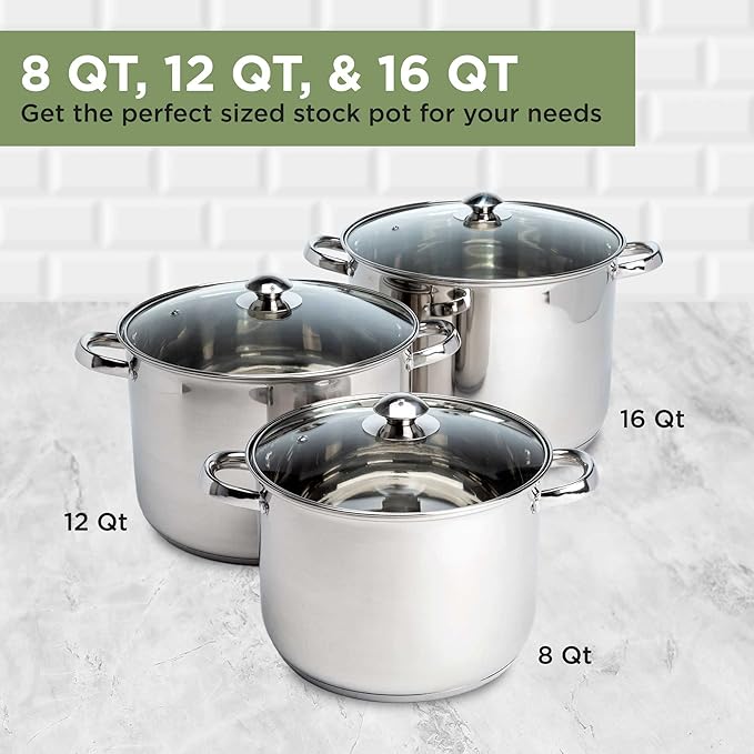 Ecolution Stainless Steel Stock Pot, Encapsulated Induction Ready Cooking Pot with Glass Lid, Oven Safe, Dishwasher Safe Soup Pot, 8-Quart