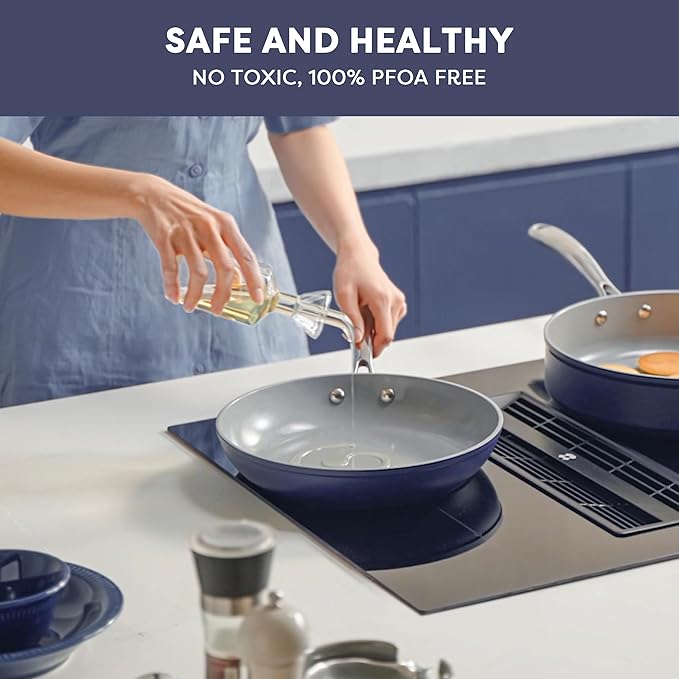 CIARRA Nonstick Ceramic Frying Pan, Non Toxic, PTFE & PFOA Free, Oven Safe & Compatible with All Stovetops, 10.2 Inches, Blue