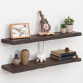 Fun Memories Floating Shelves for Wall Set of 2, Rustic Solid Elm Wood Live Edge Wall Shelves 36 Inch - Invisible Bracket Mount for Living Room, Bathroom, Bedroom, Kitchen, Walnut