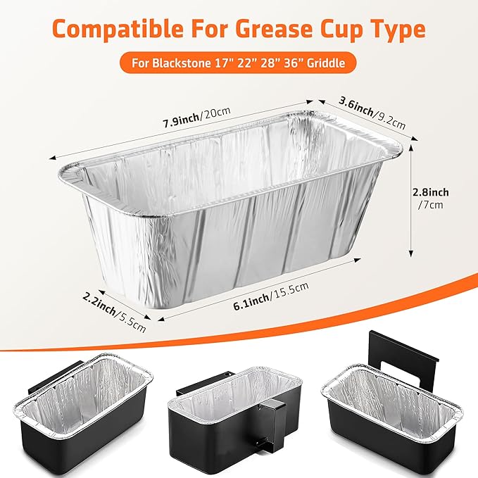 10 Pack Grease Cup Liners for Blackstone Griddle Accessories, Aluminum Foil Drip Pan Grill Grease Tray Liner Grease Catcher Cup Liner for 17, 22, 28 & 36 inches Griddle (10 Pack)