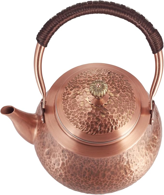 Handmade Copper Tea Kettle for Stove Top, Hammered Solid Pure Copper Teapot Made for Gasstove, 1200ml (Type-B)
