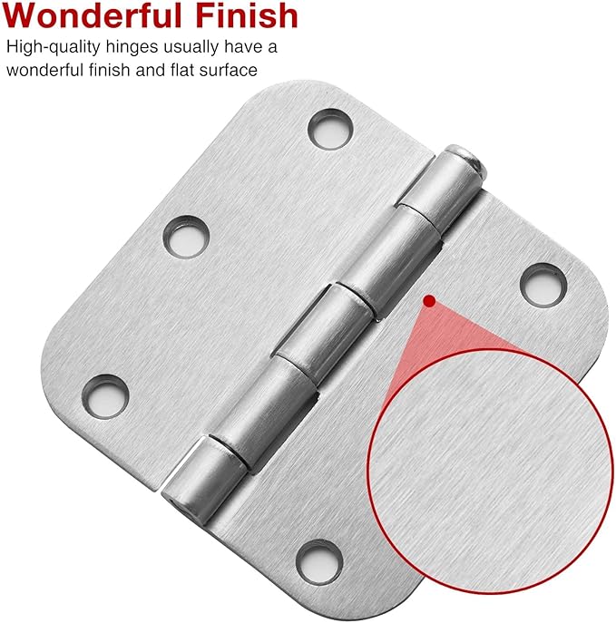 100 Pack Door Hinges Satin Chrome 3.5 Inch 5/8" Radius 3 1/2 Interior Hinge Like Brushed Nickel 3.5" Rounded Bifold Standard Bedroom Indoor for Doors Dorm Indoor Garage Factory Apartment Decor