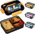 Bento Lunch Box for Adults - 3 Compartment Meal Prep Container With Utensils for Women - Snack/Salad/Sandwich Container - Microwave/Dishwasher Safe, BPA Free (Yellow)