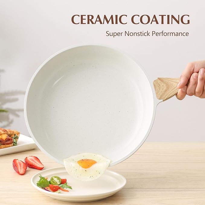 SENSARTE Nonstick Ceramic Frying Pan Skillet with Lid, 12.5 Inch Omelet Pan, Healthy Non Toxic Chefs Pan, Induction Compatible Egg Pan with Heat Resistant Handle, Free of Intentionally Added PFAS/PTFE