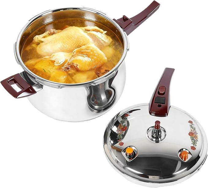 80KPA Stainless Steel Pressure Cooker, Printed Pressure Pot with Safety Valve Devices and Ergonomic Handle, Compatible with Gas & Induction Cooker for Home Use (9l)