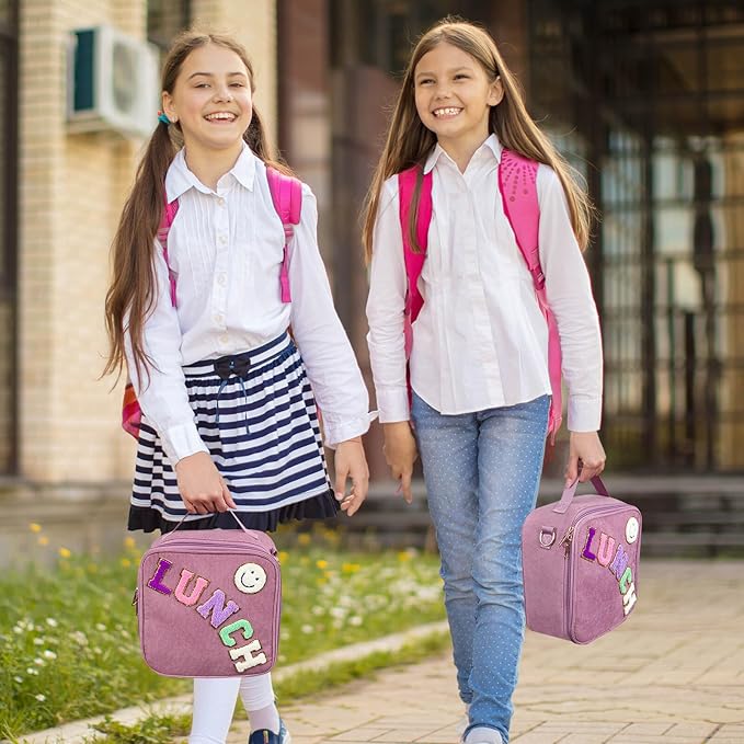 Lunch Box with Bento Box with 4 Compartment, with Leak Proof Thermo Food Jar, Preppy Corduroy Insulated Lunch Bag for Womens Girl Kids Teens School Travel Picnic (Purple)