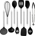 COOK WITH COLOR Silicone Cooking Utensils, Kitchen Utensil Set, Easy to Clean Silicone Kitchen Utensils, Cooking Utensils for Nonstick Cookware, Kitchen Gadgets Set, 10 Pieces, Black
