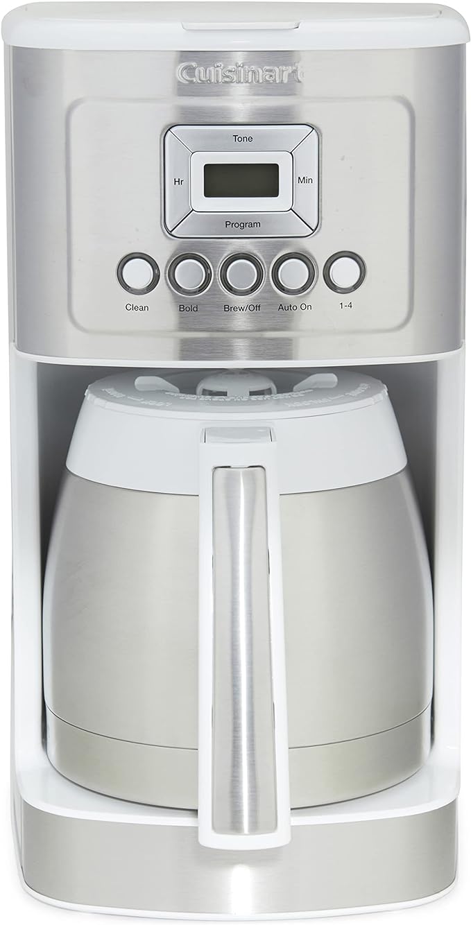 Cuisinart 12-Cup Coffee Maker, Programmable PerfecTemp Thermal Carafe Coffee Machine with 1-4 Cup Setting, Brew Strength Control and Brew Pause, Stainless Steel, White