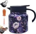 Vintage Floral Pattern Teapot – Built-In Infuser, 800ML/1000ML Heatproof Stainless Steel Teapot with Lid for Hot Drinks (Blue, 800ml-Plastic handle)