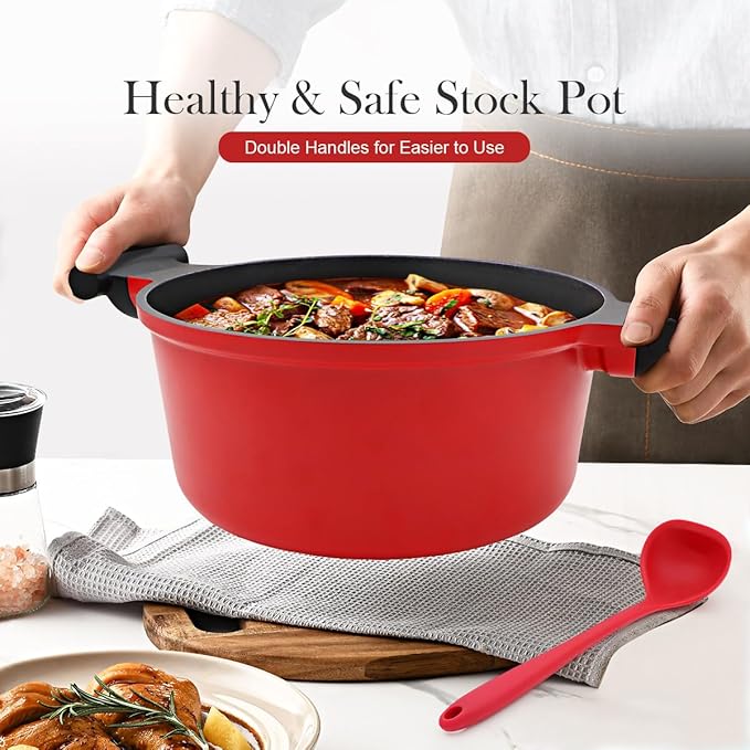 4.5 Qt Cast Aluminum Dutch Oven Pot for Stew Braise Soup Simmer and Fry, Large Nonstick Stock Pot with Lid & Stay-Cool Handle for All Stoves Including Induction, PFOA PFOS APEO Free